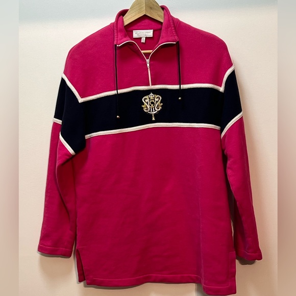 St John | Vintage 90’s Embroidered Crest Zip Neck Sweatshirt - Size Small - Picture 12 of 12
